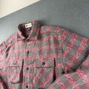 MuskOx Shirt Men's L Red Gray Flannel Plaid Check Field Grand Heavyweight Chore